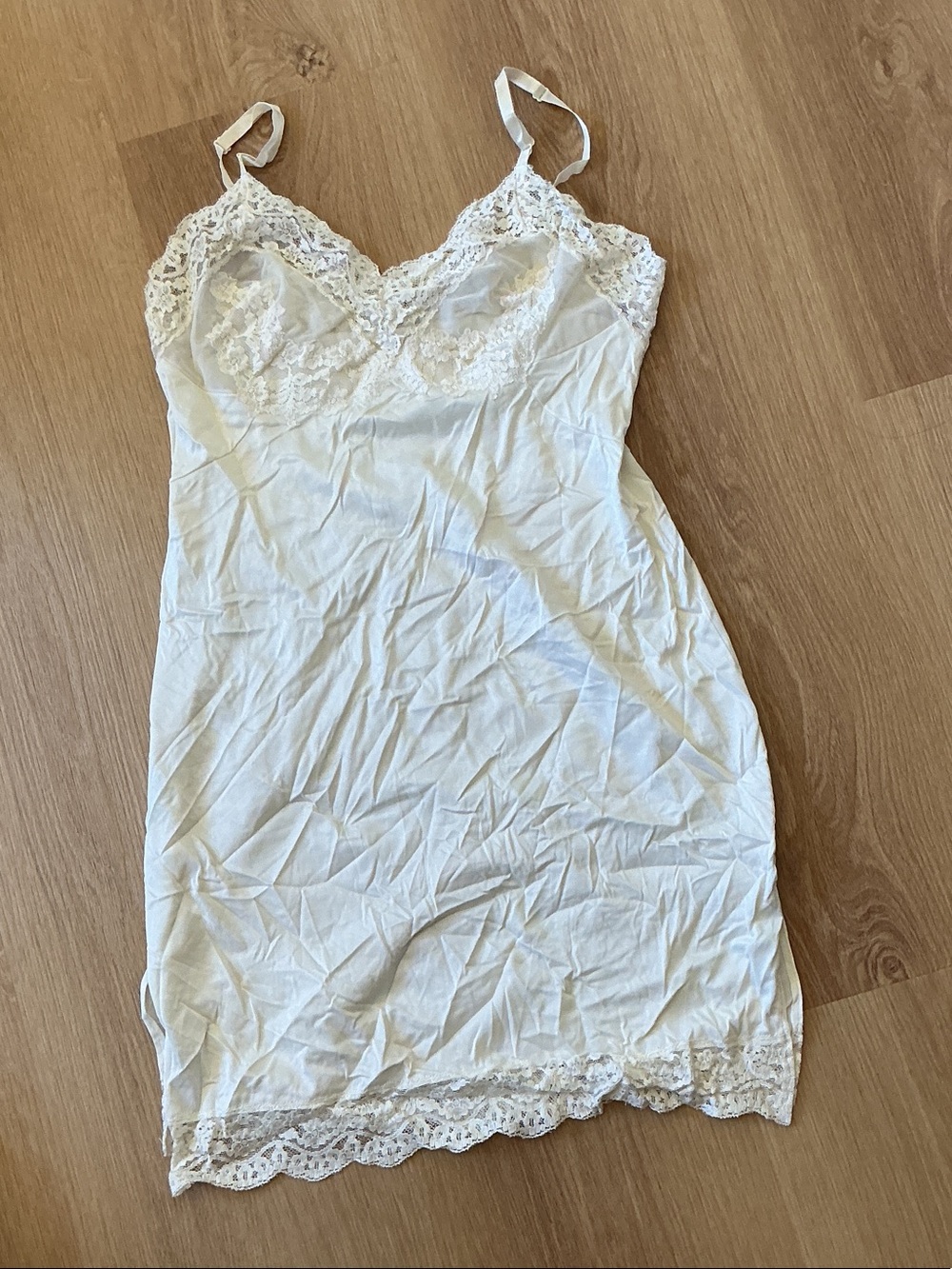 vassarette White Lace-Trim Slip Dress